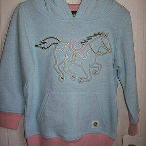 JOHN DEERE BRAND HORSE IMAGE GIRLS HOODIE (Blue/Pink: 2T) (NEW) Raised Graphics